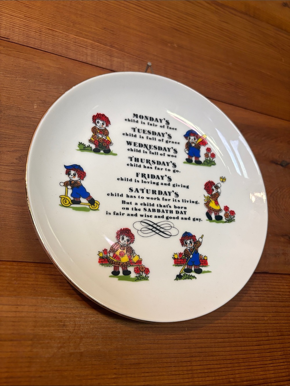 1974 Raggedy Ann & Andy, "Monday's Child" | Ceramic Hanging Plate